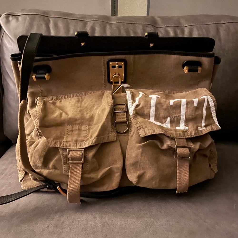 Valentino Garavani Military Canvas Maxi Joylock Top Handle Bag